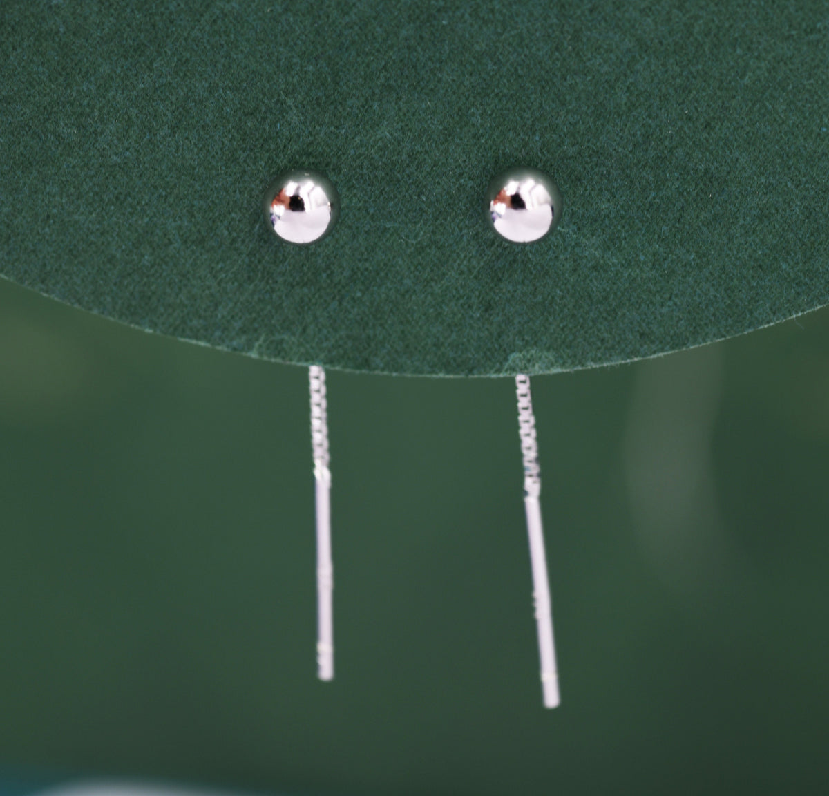 Minimalist Ball Threaders Earrings in Sterling Silver, 4cm Ball Ear Threaders with a Short Chain