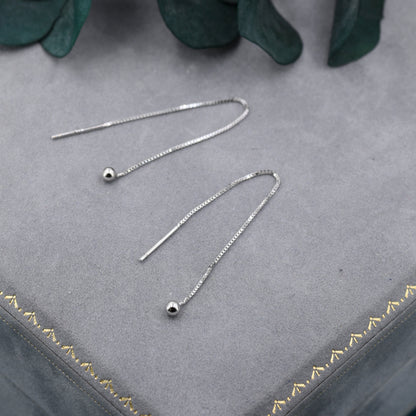 Minimalist Ball Threaders Earrings in Sterling Silver, 8cm Ball Ear Threaders, Silver, Gold or Rose Gold