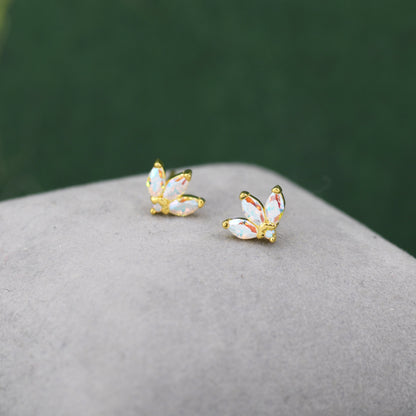 Mystic AB CZ Marquise Crown Stud Earrings in Sterling Silver, Silver or Gold, Colour Changing Aurora Cluster Earrings, CZ Cluster Earrings