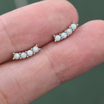 Tiny Little Green Opal Curved Bar Stud Earrings in Sterling Silver, Silver or Gold, Aqua Blue Opal Bar Earrings