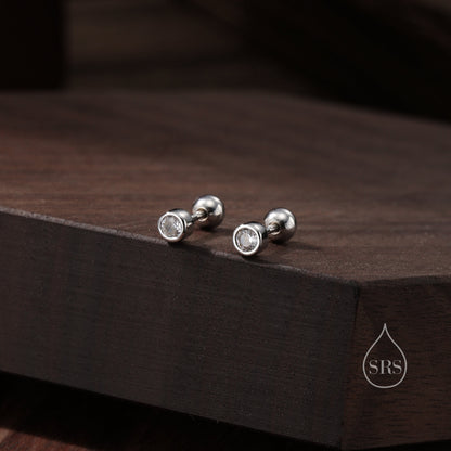 Small Pair of CZ Crystal Earrings in Sterling Silver, Rose Gold and Silver, Screw Back Earrings - helix ,cartilage , conch, tragus