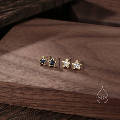 CZ Star Stud Earrings in Sterling Silver, Silver or Gold,  Sparkly Crystal Star Earrings, Stacking Earrings