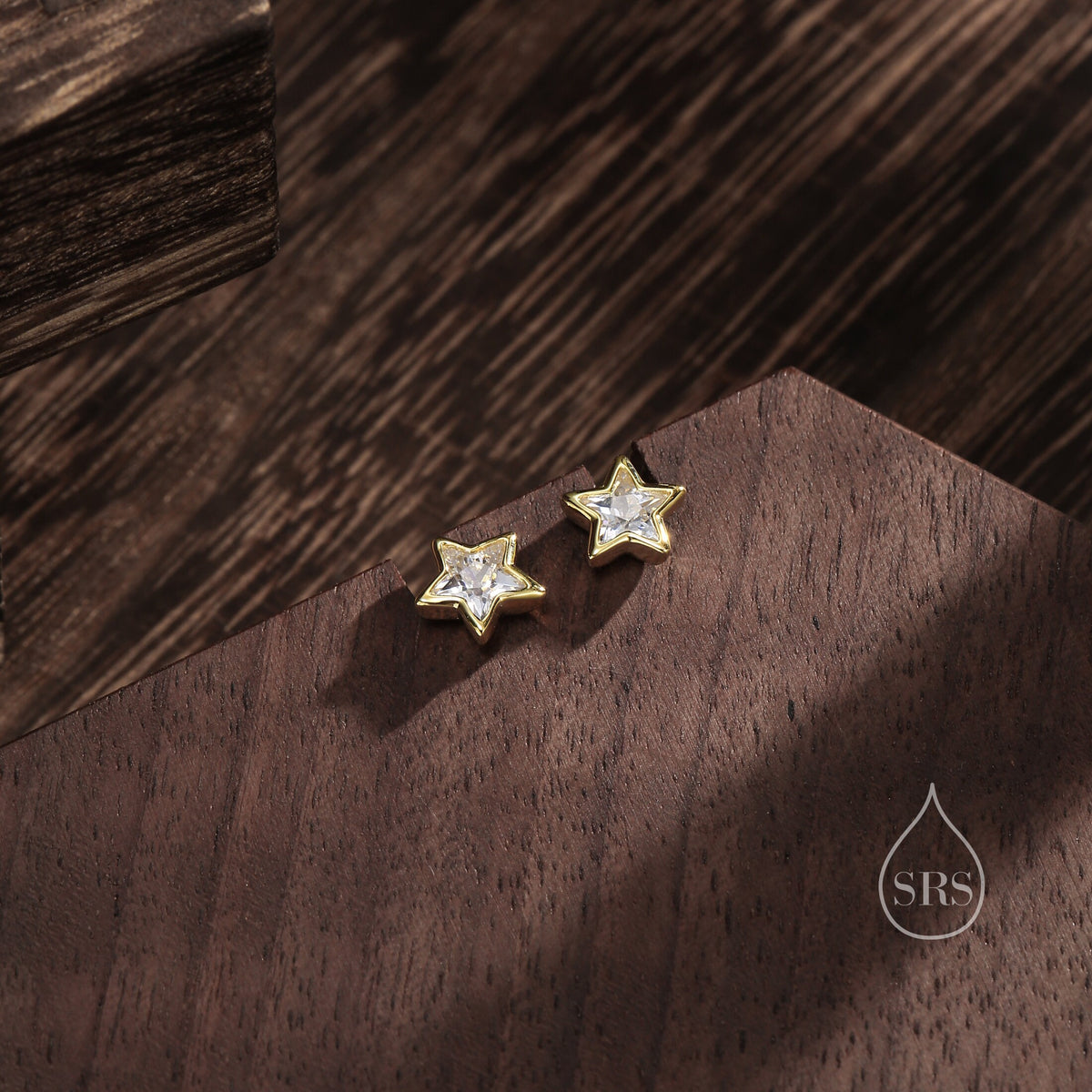 CZ Star Stud Earrings in Sterling Silver, Silver or Gold, Sparkly Crystal Star Earrings, Stacking Earrings