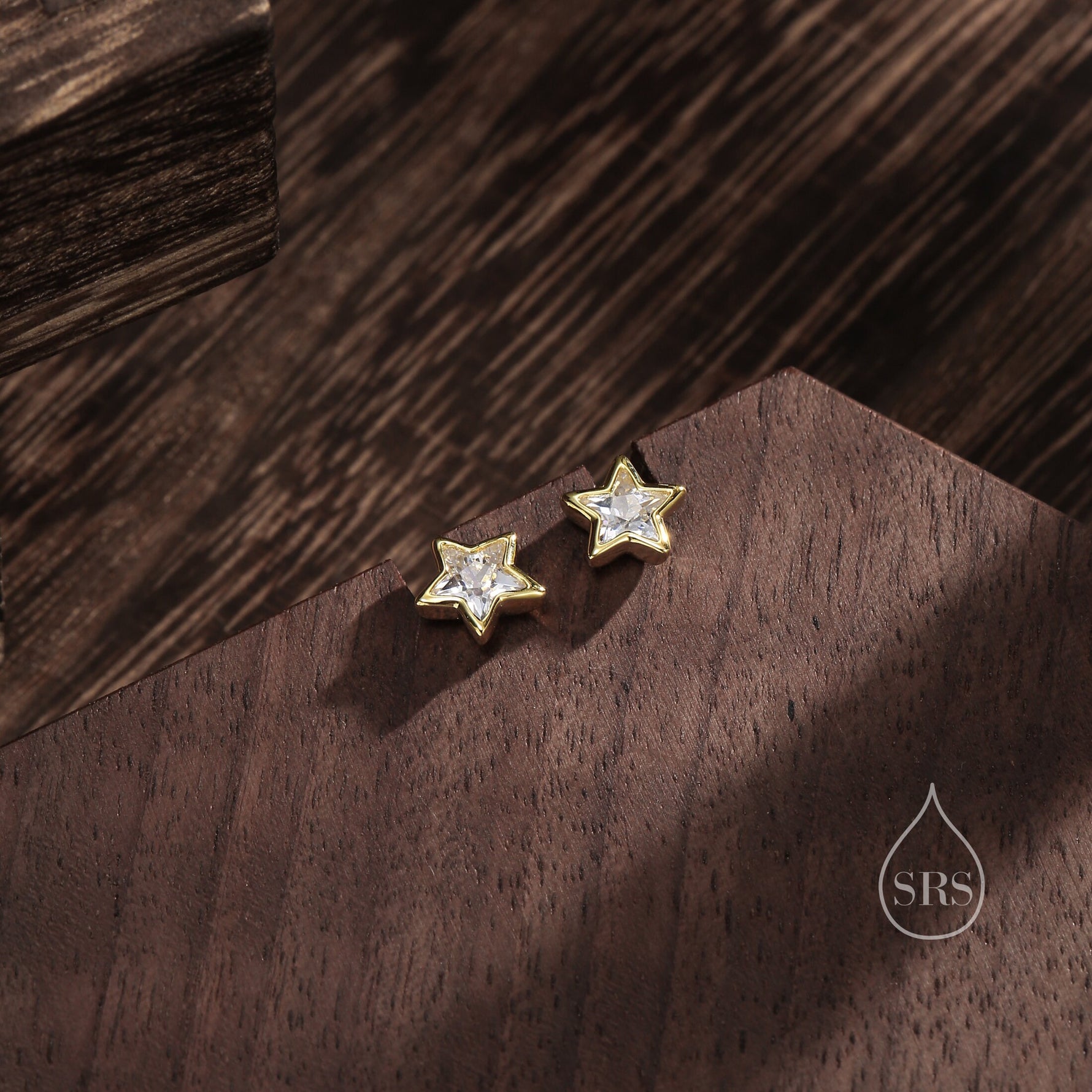 CZ Star Stud Earrings in Sterling Silver, Silver or Gold, Sparkly Crystal Star Earrings, Stacking Earrings