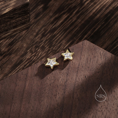 CZ Star Stud Earrings in Sterling Silver, Silver or Gold,  Sparkly Crystal Star Earrings, Stacking Earrings