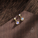 Moonstone Planet with Starburst Stud Earrings in Sterling Silver, Lab Moonstone Saturn Earrings, Silver or Gold, Planet Earrings
