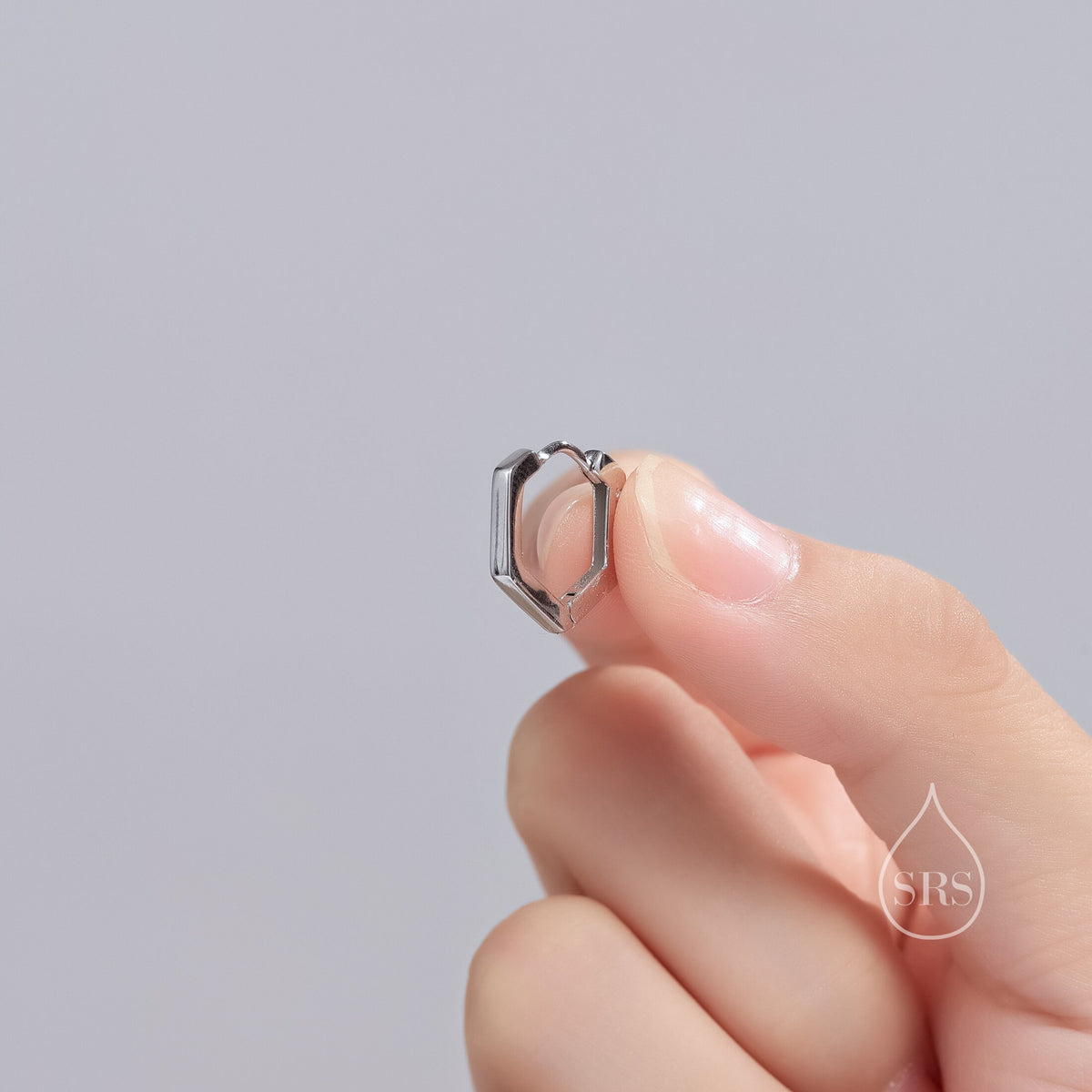 Hexagon Huggie Hoop in Sterling Silver, Geometric Hoop Earrings, Silver, Gold or Rose Gold, 10mm Pentagon Hoop Earrings, Minimalist Hoops