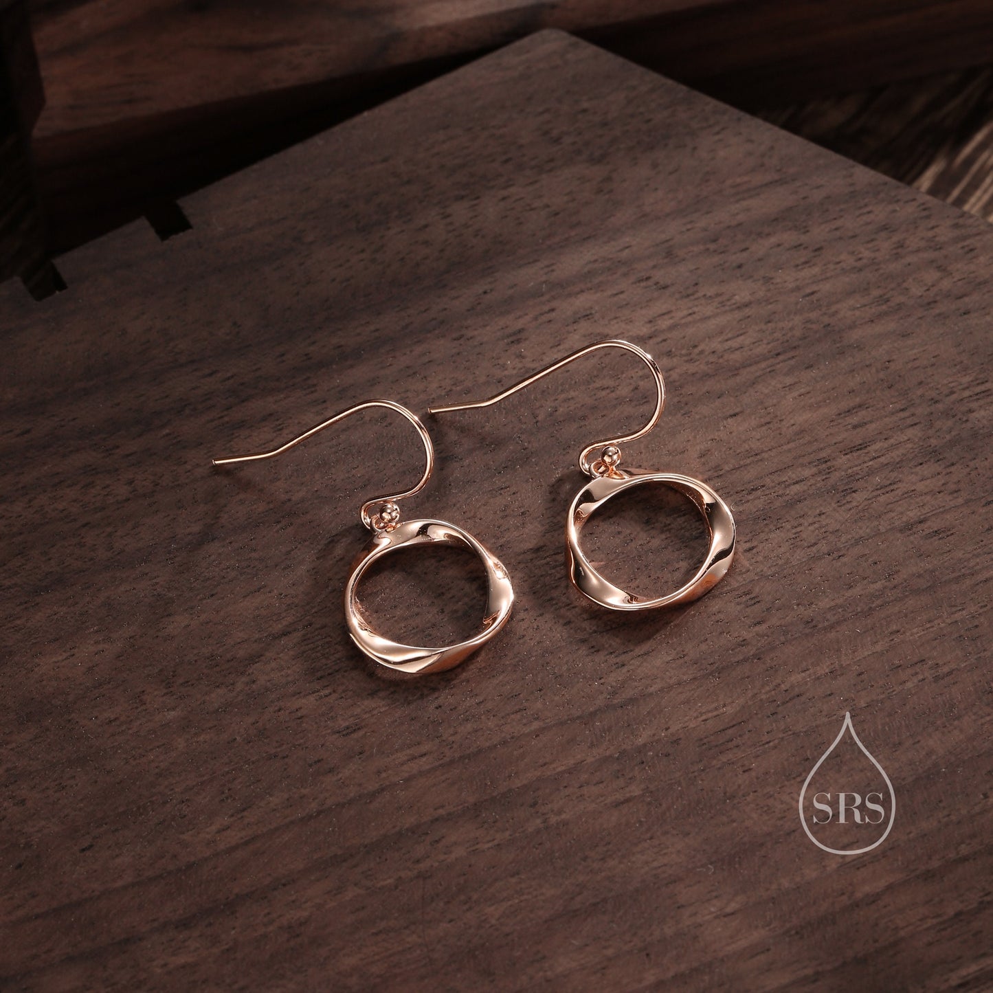 Mobius Hoop Drop Hook Earrings in Sterling Silver, Silver or Gold or Rose Gold, Large Twisted hoops, 20mm Hoops, Twist Hoops, Mobius Circle