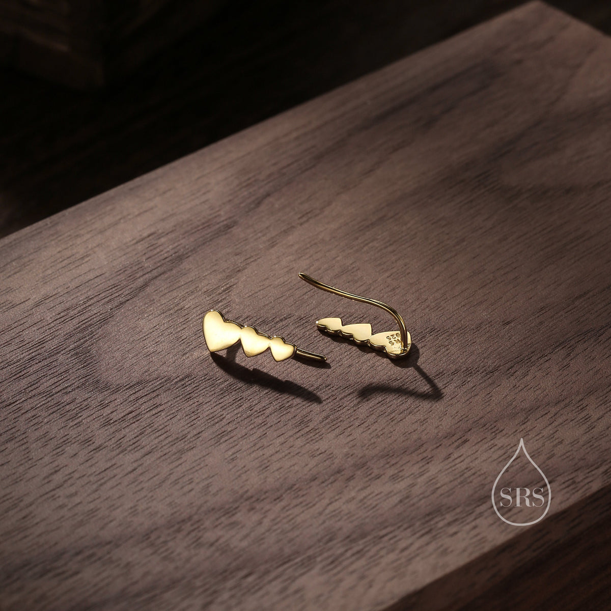 Heart Crawler Earrings in Sterling Silver, Silver, Gold or Rose Gold, Three Hearts Climber Earrings, Ear Climbers