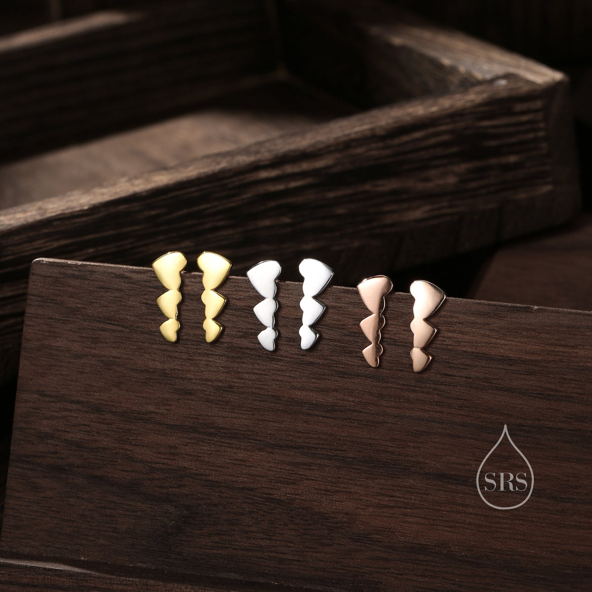 Heart Crawler Earrings in Sterling Silver, Silver, Gold or Rose Gold, Three Hearts Climber Earrings, Ear Climbers