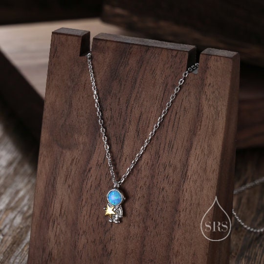 Best Friends Blue Opal Astronaut Pendant Necklace