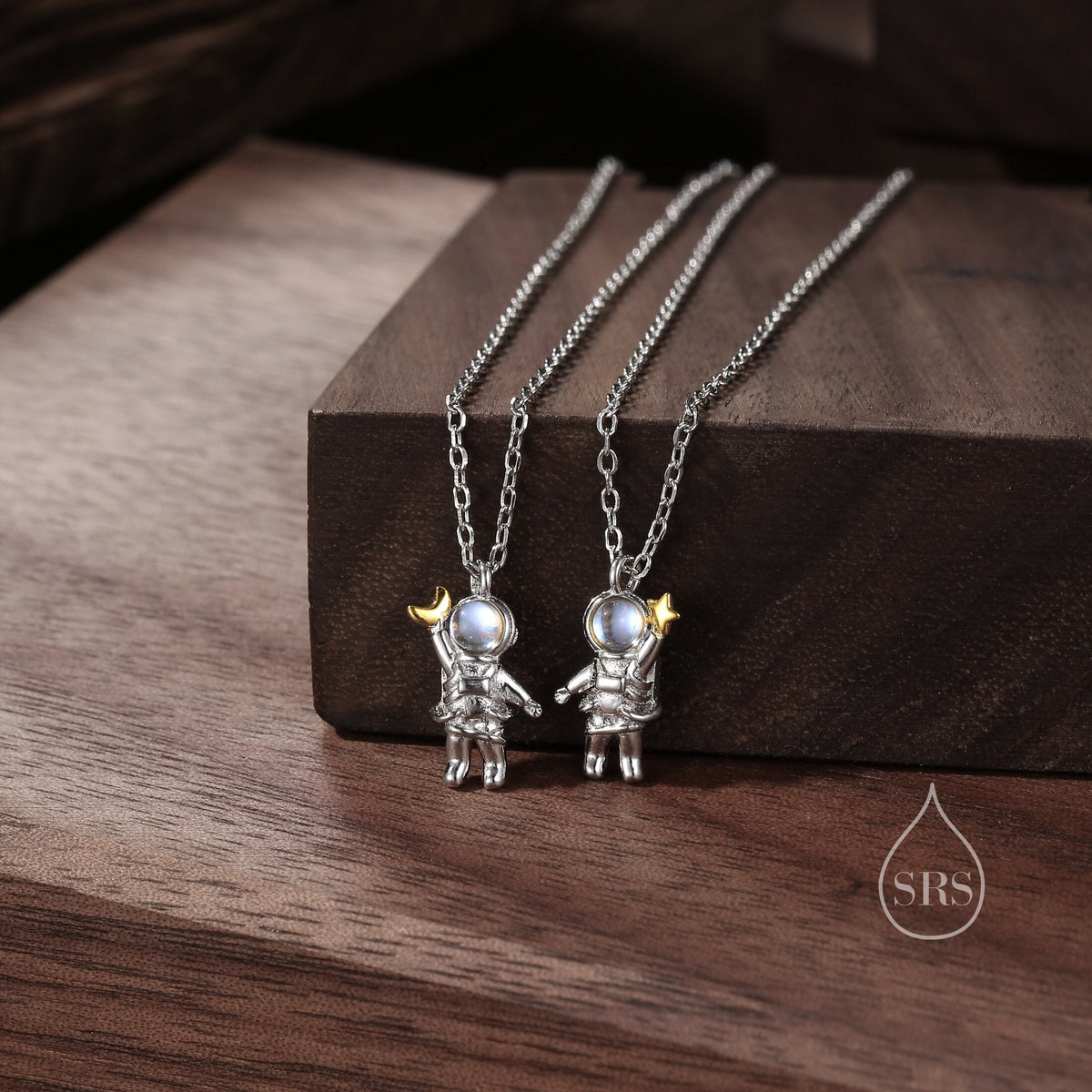 Best Friends Moonstone Astronaut Pendant Necklace