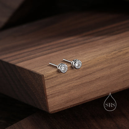 Extra Tiny 2mm CZ Stud Earrings in Sterling Silver, Barely Visible Bezel Stud Earrings, 2mm Earrings, Tiny Crystal Earrings