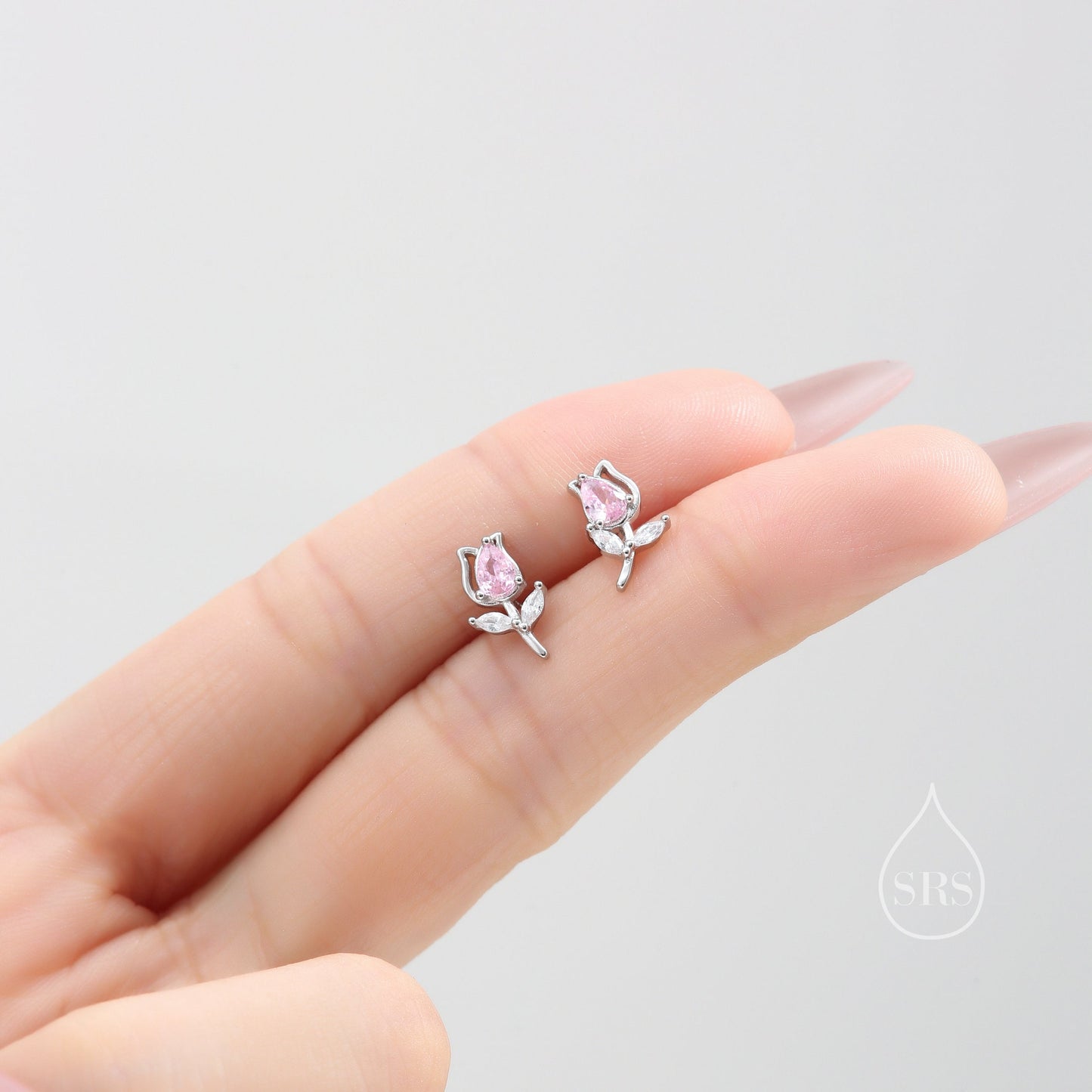 Sterling Silver Tulip Flower CZ Stud Earrings, Silver, Gold or Rose Gold, Pink Tulip Earrings, Floral Earrings, Blossom Earrings, Nature