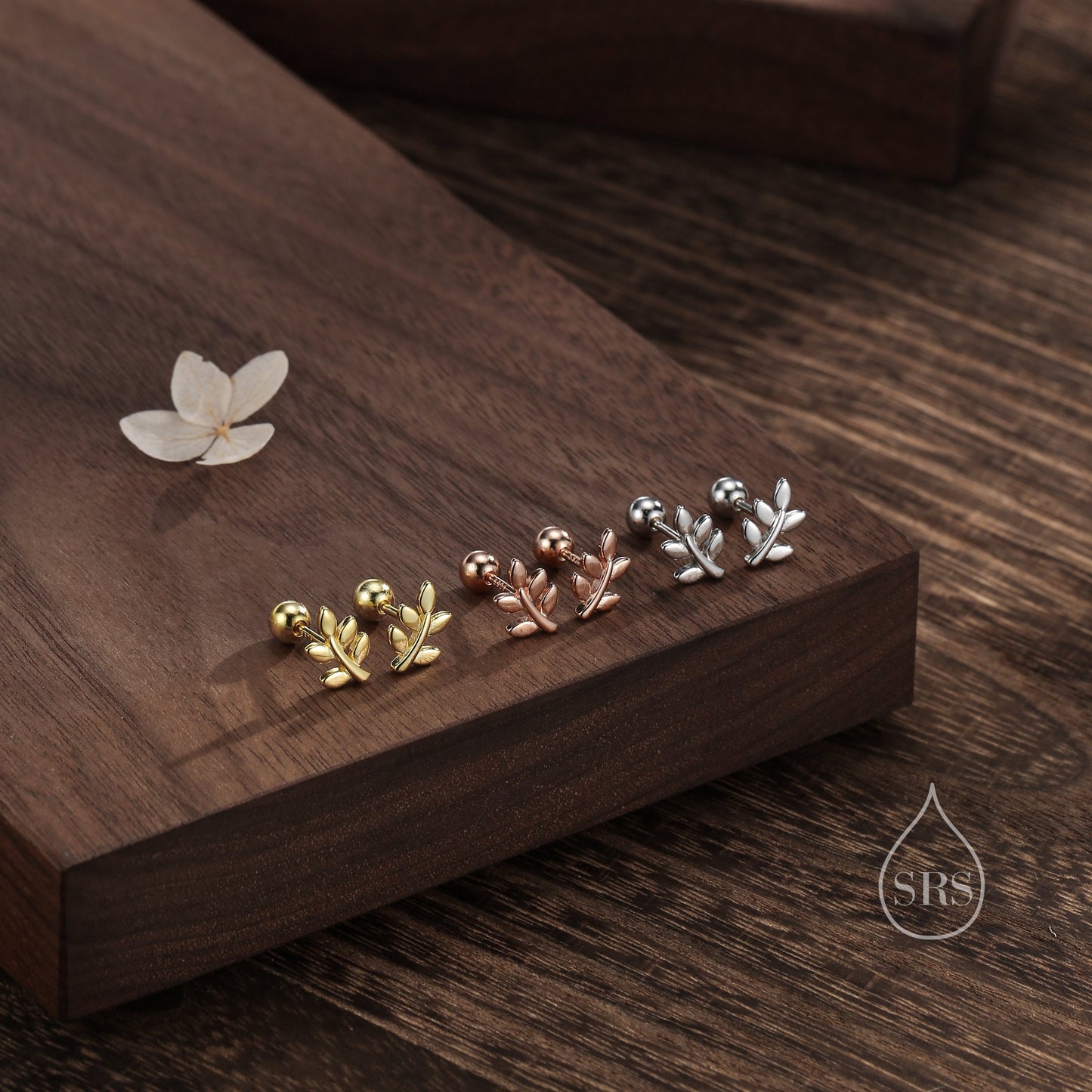 Dainty Leaf Screw Back Earrings in Sterling Silver - Silver Gold or Rose Gold - Cute, Fun, Whimsical, Botanical Earrings, Barbell Earrings