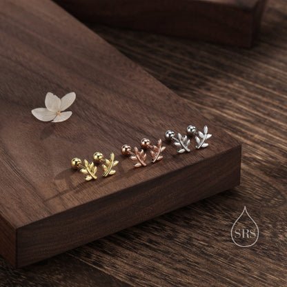 Dainty Leaf Screw Back Earrings in Sterling Silver - Silver Gold or Rose Gold - Cute, Fun, Whimsical, Botanical Earrings, Barbell Earrings