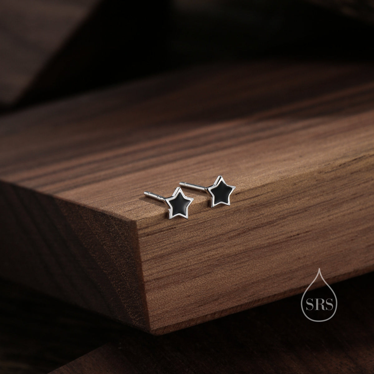 Tiny Black Enamel Star Stud Earrings in Sterling Silver, Silver or Gold, Black Star Earrings, Tiny and Delicate