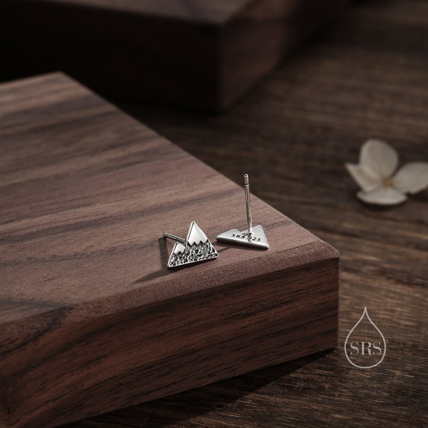 Mountain Stud Earrings in Sterling Silver, Oxidised Finish, Nature Inspired Mountain Earrings