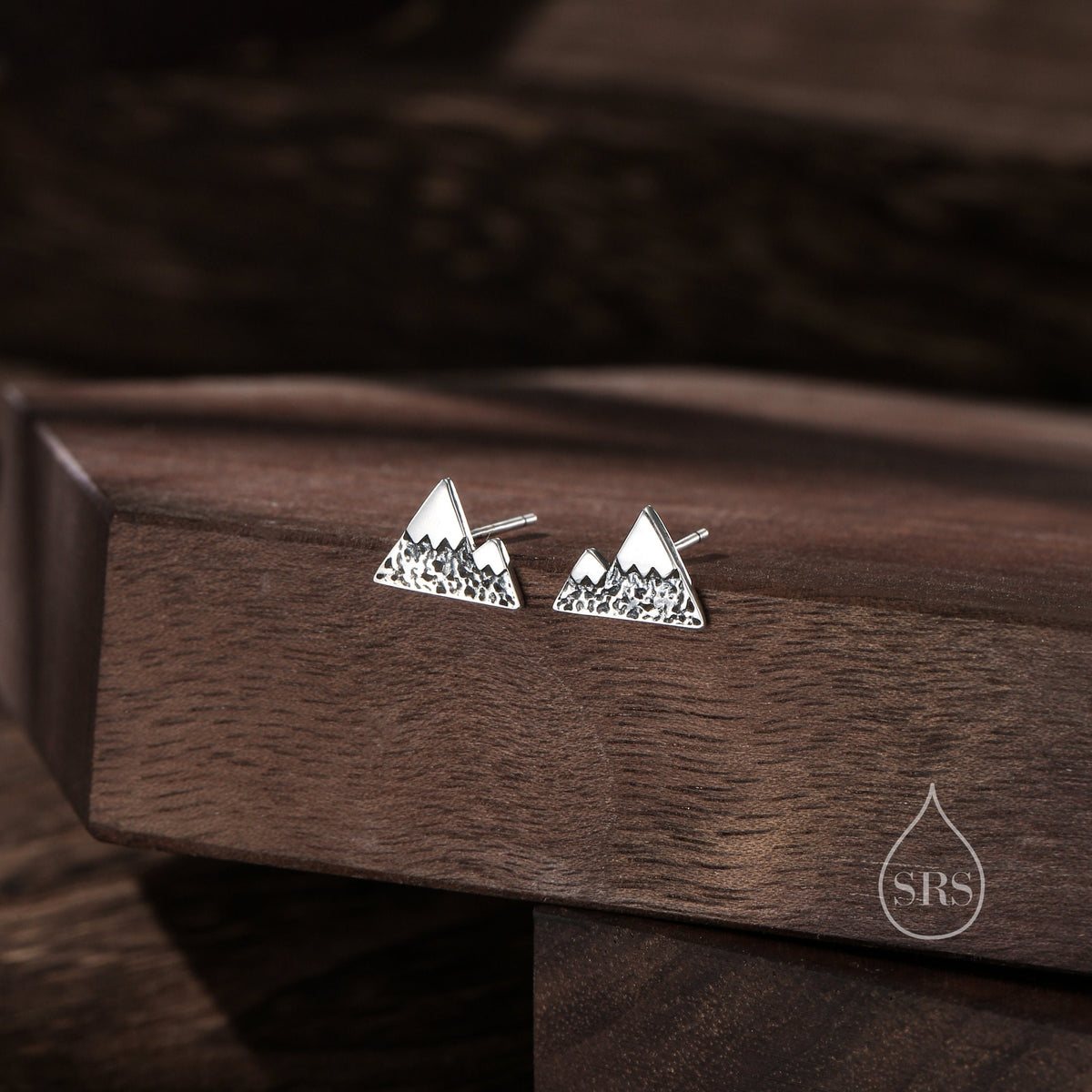 Mountain Stud Earrings in Sterling Silver, Oxidised Finish, Nature Inspired Mountain Earrings
