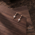 TinyBlue Opal Star Dangle Stud Earrings in Sterling Silver, Silver or Gold or Rose Gold, Aurora Star Earrings, Sunburst Earrings, Celestial