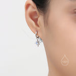 Moonstone Starburst Huggie Hoop Earrings in Sterling Silver, Moonstone North Star Drop Earrings, Delicate Moonstone Star Earrings