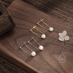 Sterling Silver Natural Freshwater Pearl and Chain Earrings, Baroque Pearl Ear Jacket