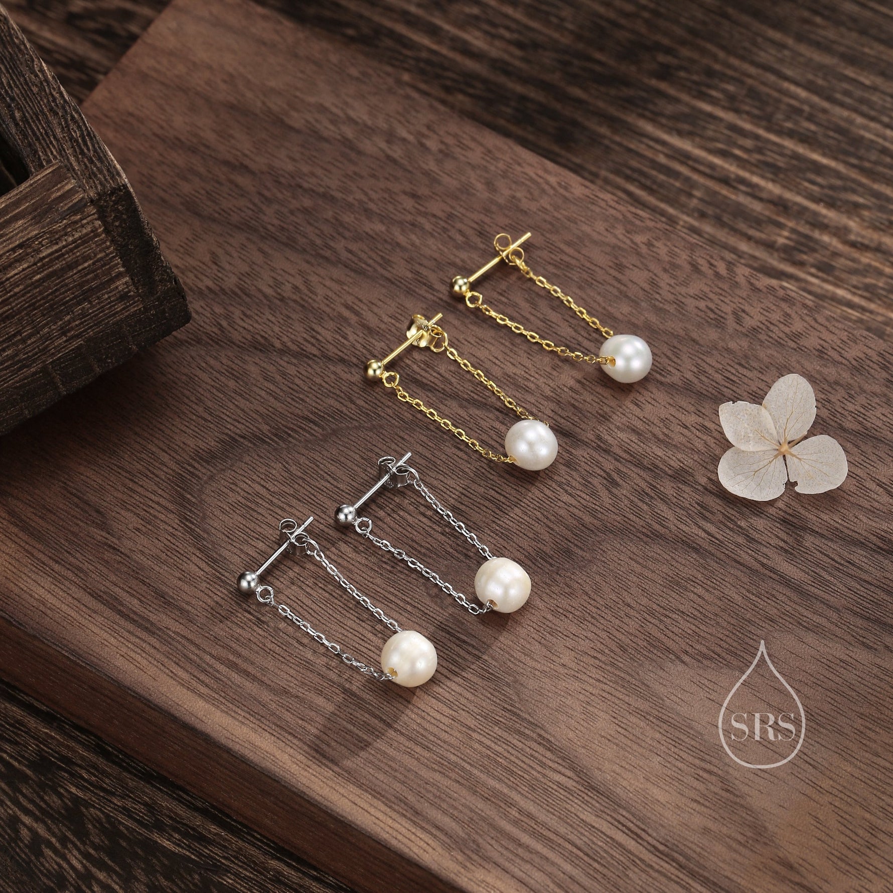Sterling Silver Natural Freshwater Pearl and Chain Earrings, Baroque Pearl Ear Jacket