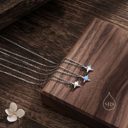 Tiny Blue Opal Star Pendant Necklace in Sterling Silver, Silver or Gold, Aurora Four Point Star Necklace, Lab Opal Star Necklace