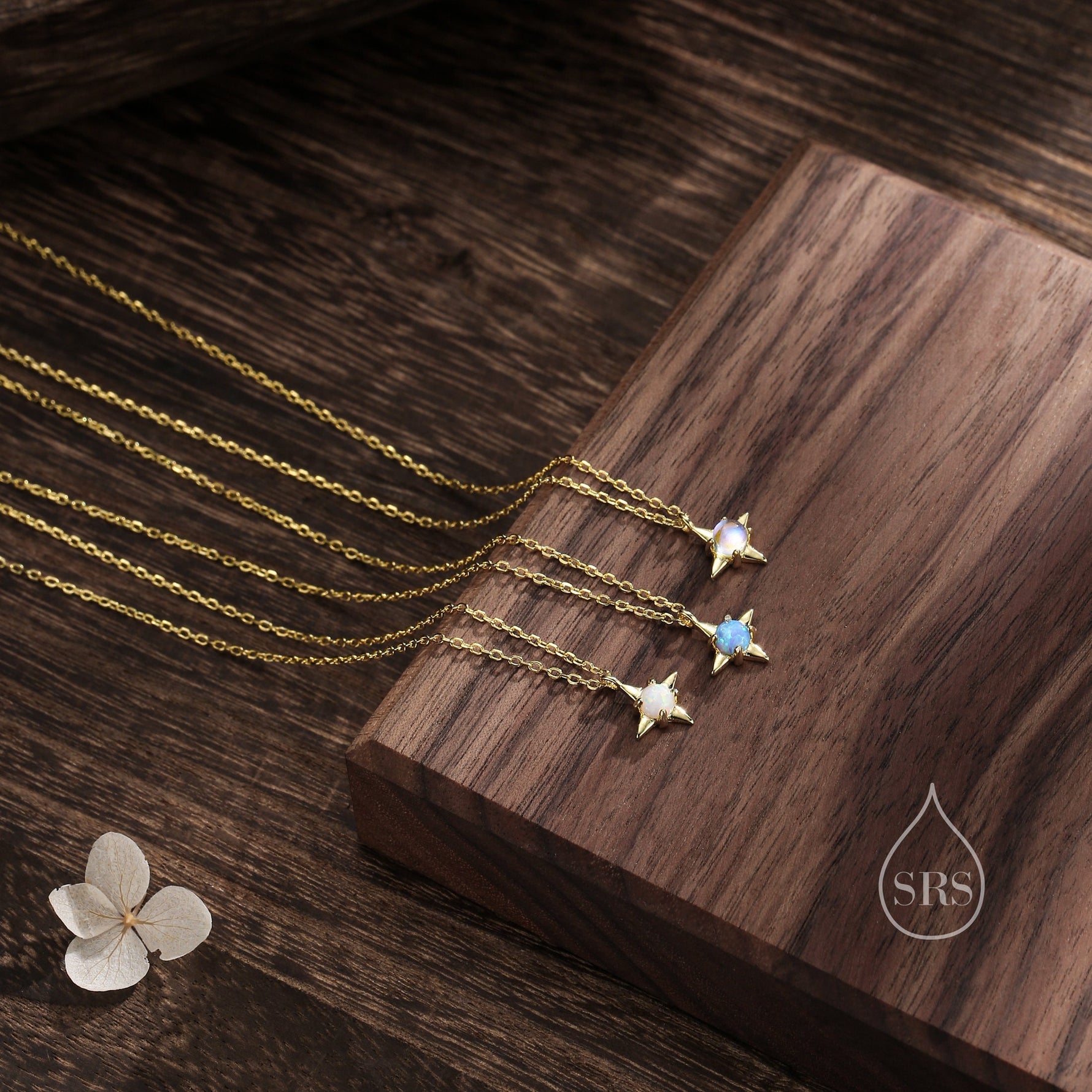 Tiny Moonstone Star Pendant Necklace in Sterling Silver, Silver or Gold, Aurora Four Point Star Necklace, Moonstone Star Necklace, Starburst