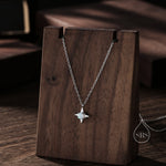 Tiny White Opal Star Pendant Necklace in Sterling Silver, Silver or Gold, Aurora Four Point Star Necklace, Lab Opal Star Necklace, Starburst