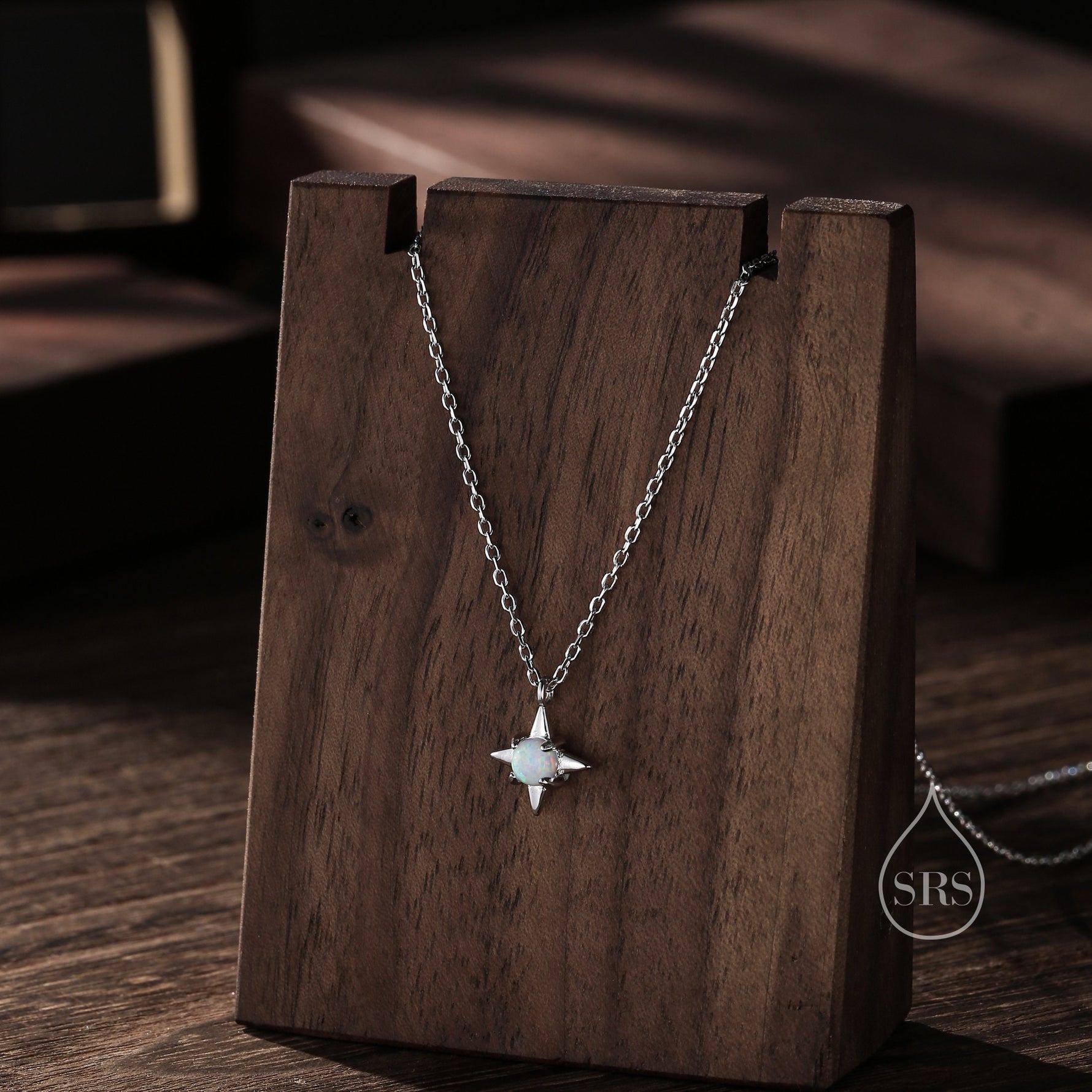 Tiny White Opal Star Pendant Necklace in Sterling Silver, Silver or Gold, Aurora Four Point Star Necklace, Lab Opal Star Necklace, Starburst