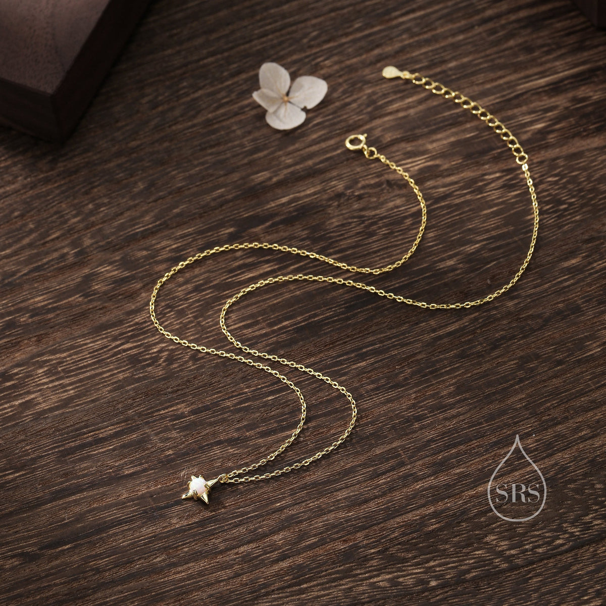 Tiny White Opal Star Pendant Necklace in Sterling Silver, Silver or Gold, Aurora Four Point Star Necklace, Lab Opal Star Necklace, Starburst