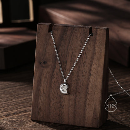 Ammonite Shell Pendant Necklace in Sterling Silver, Silver or Gold, Ocean Necklace, Sea Shell Necklace, Sea Shell Necklace