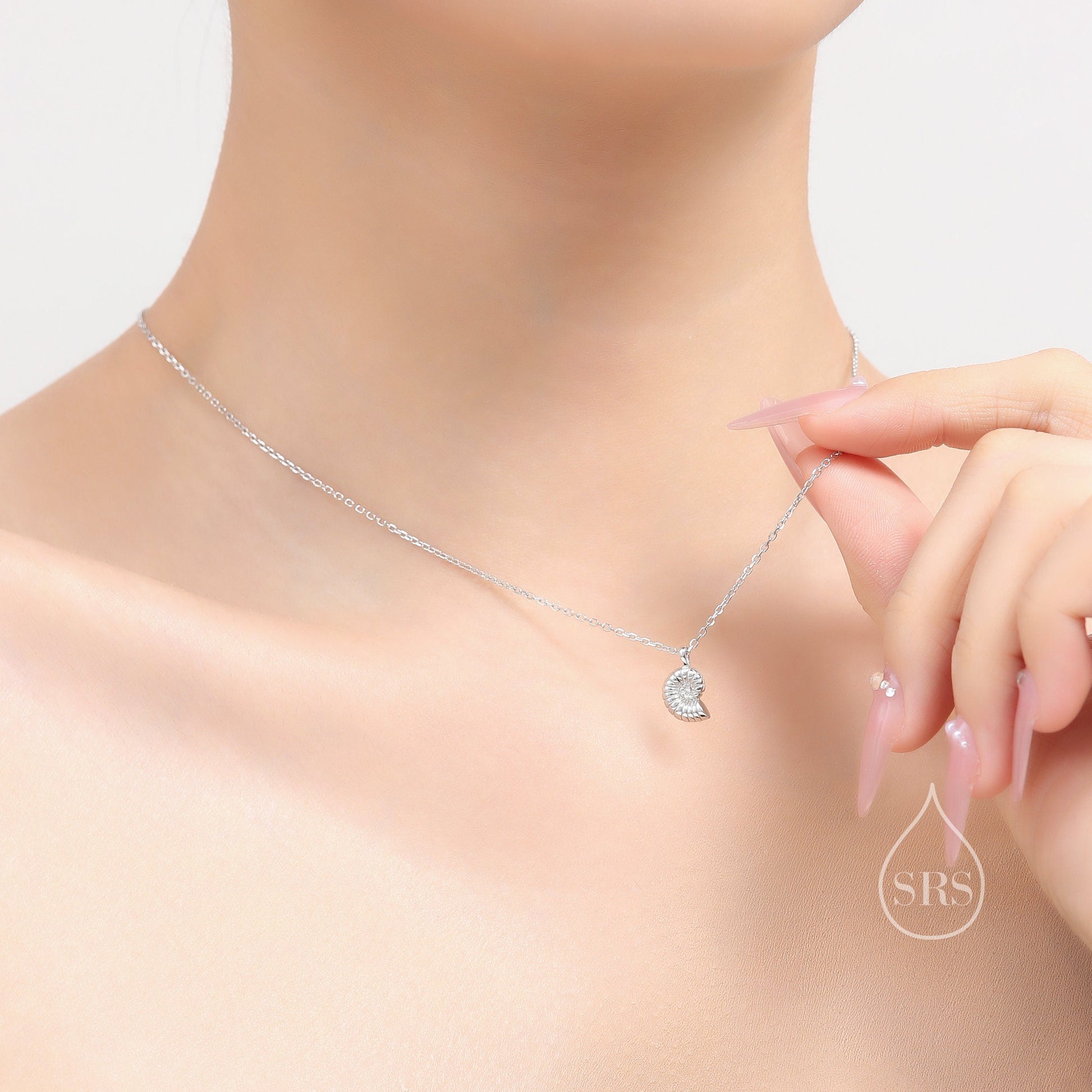 Ammonite Shell Pendant Necklace in Sterling Silver, Silver or Gold, Ocean Necklace, Sea Shell Necklace, Sea Shell Necklace