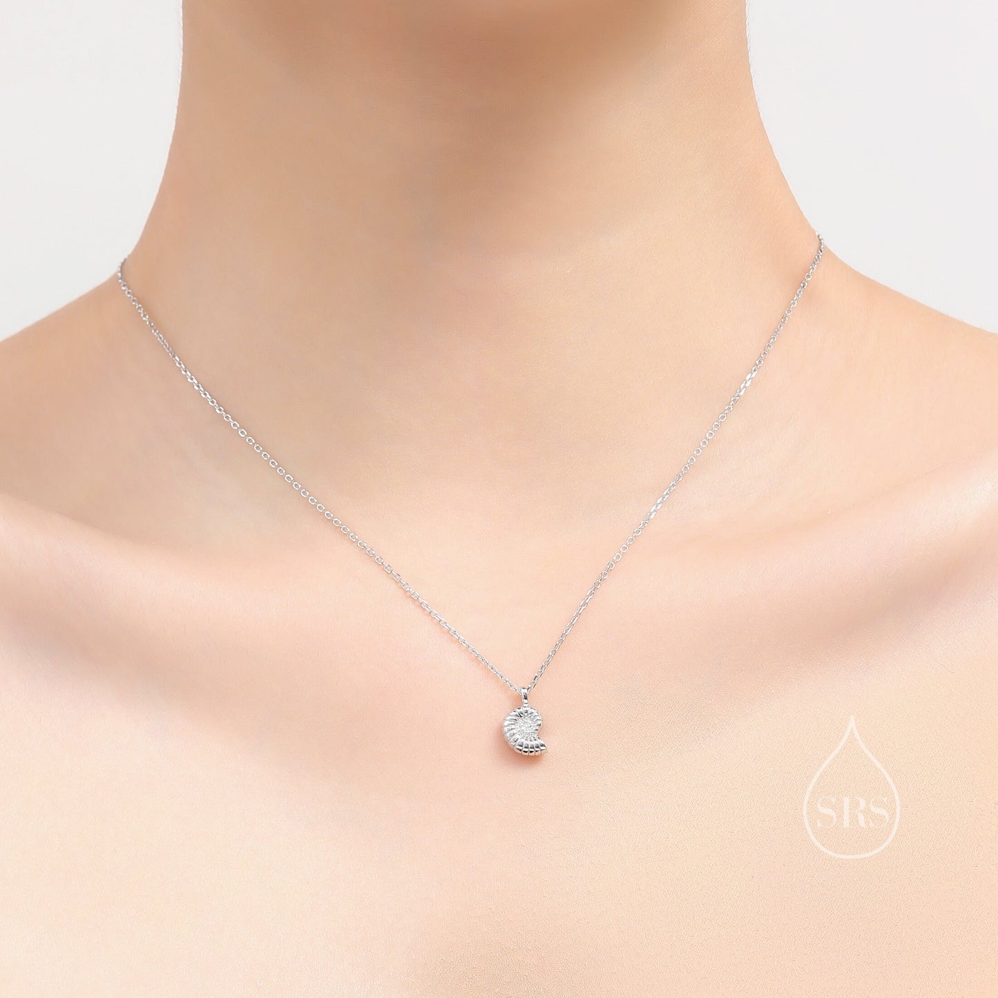 Ammonite Shell Pendant Necklace in Sterling Silver, Silver or Gold, Ocean Necklace, Sea Shell Necklace, Sea Shell Necklace