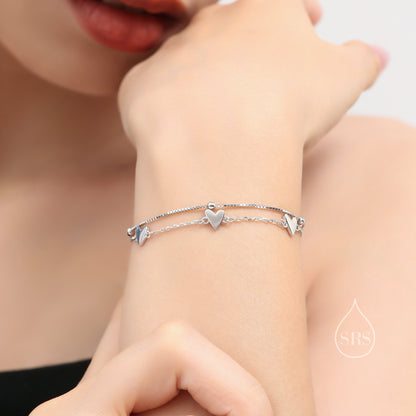 Double Layer Heart Bracelet in Sterling Silver, Silver or Gold or Rose Gold, Small Heart Bracelet, Silver Heart Bracelet, Tiny and Delicate