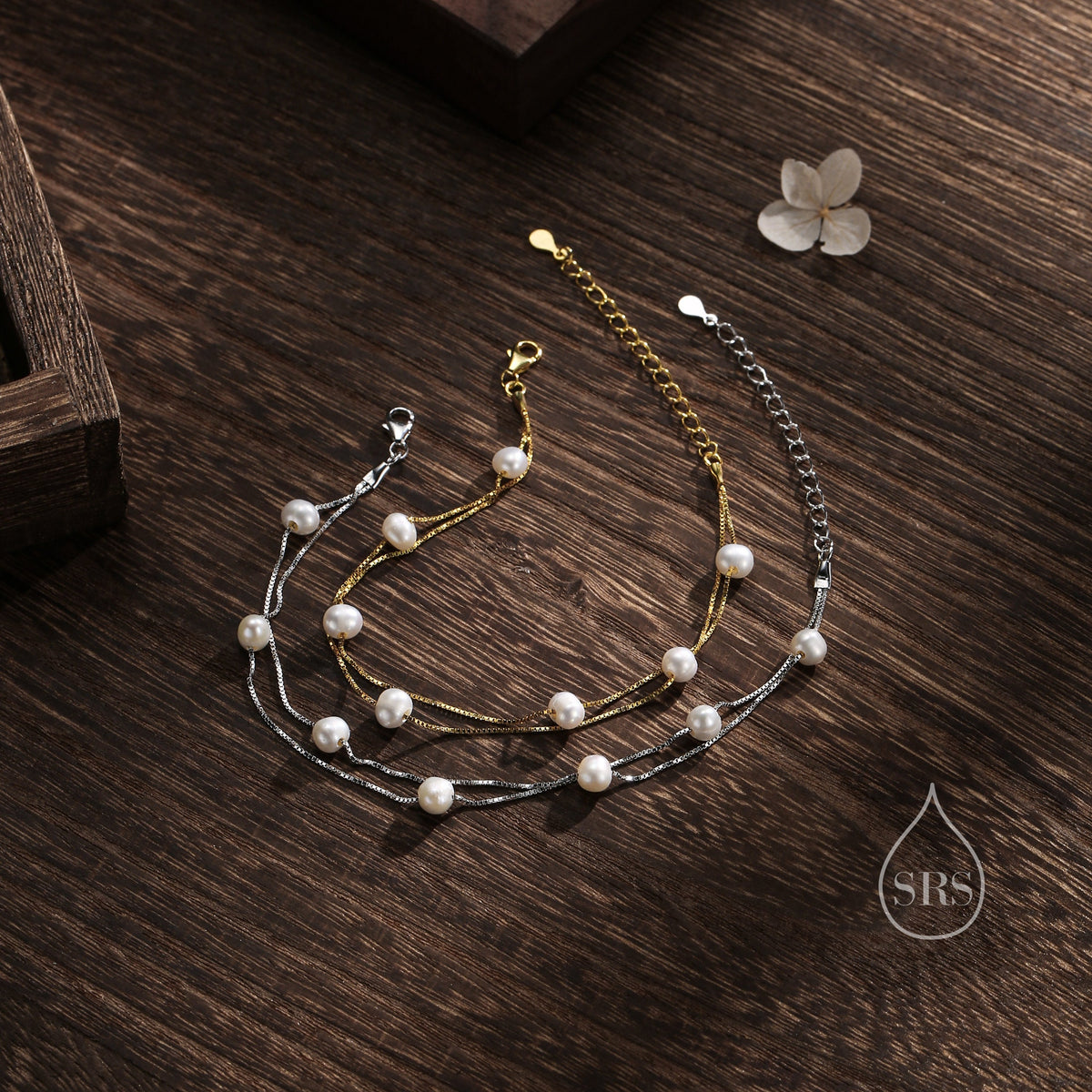 Double Layer Baroque Pearl Station Bracelet