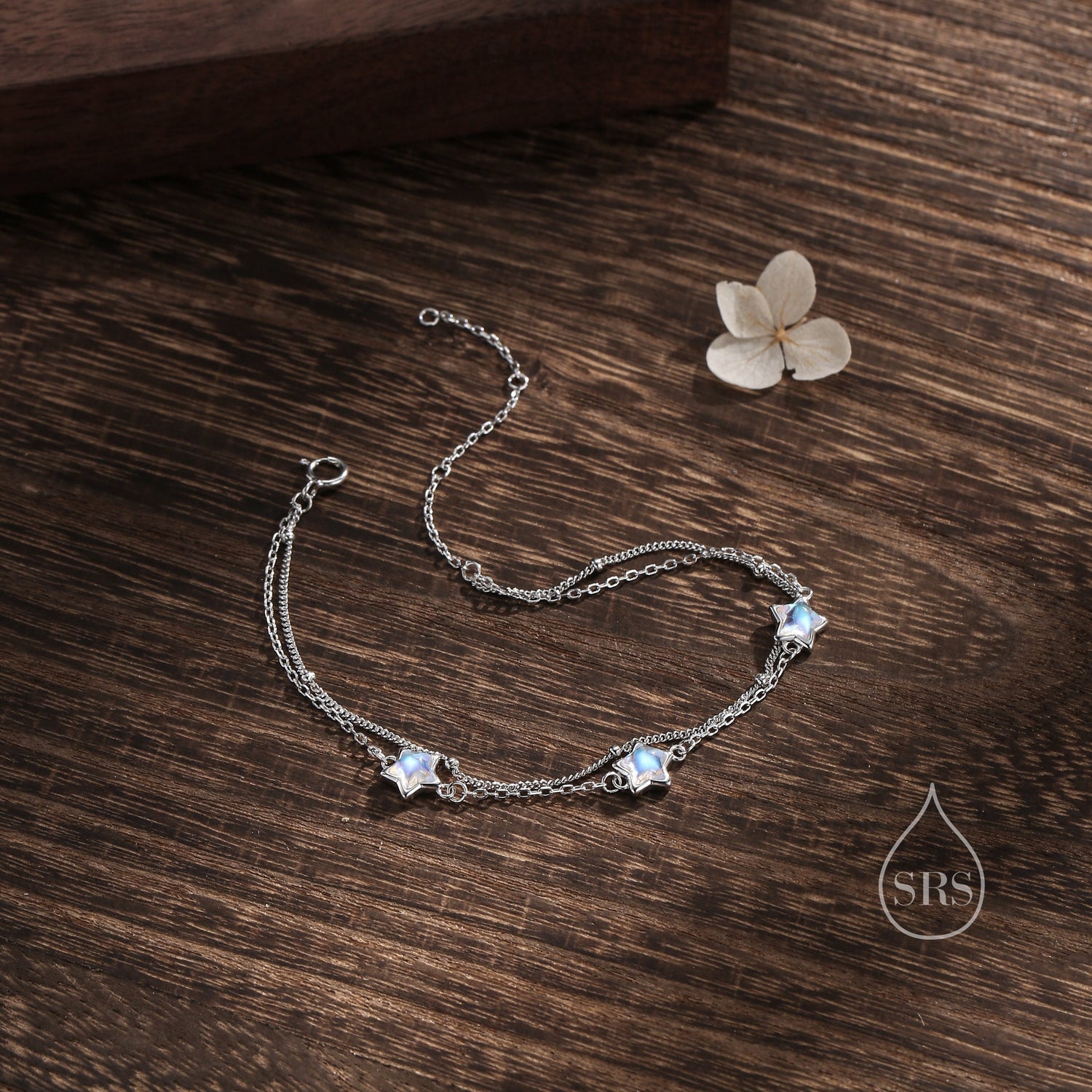 Double Layer Moonstone Star Trio Charm Bracelet