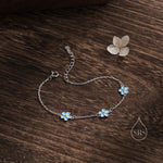 Enamel Forget Me Not Flower Motif Bracelet in Sterling Silver, Flower Bracelet, Blossom Bracelet, Forget-me-not Flower Bracelet