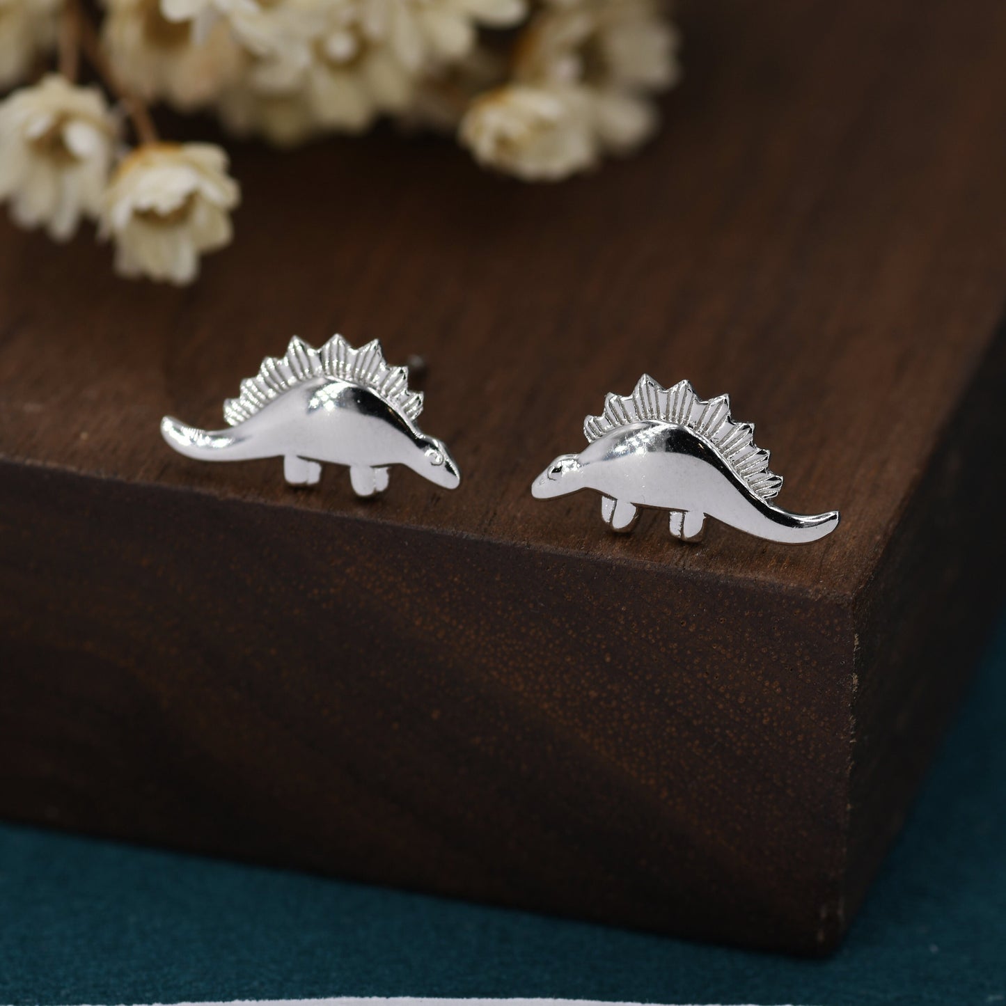 Super Cute Little  Stegosaurus Dinosaur Stud Earrings in Sterling Silver