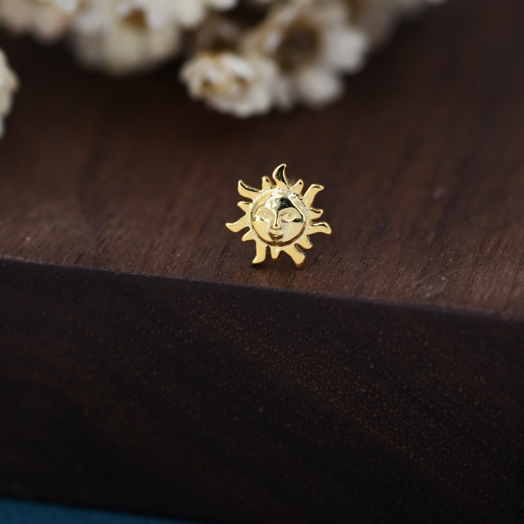 Tiny Sun Stud Earrings in Sterling Silver, Silver or Gold, Sun Face Earrings, Quirky Whimsical Earrings