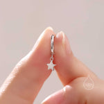 Star Dangle Huggie Hoop Earrings in Sterling Silver, Silver or Gold or Rose Gold, Delicate Star Skinny Hoops