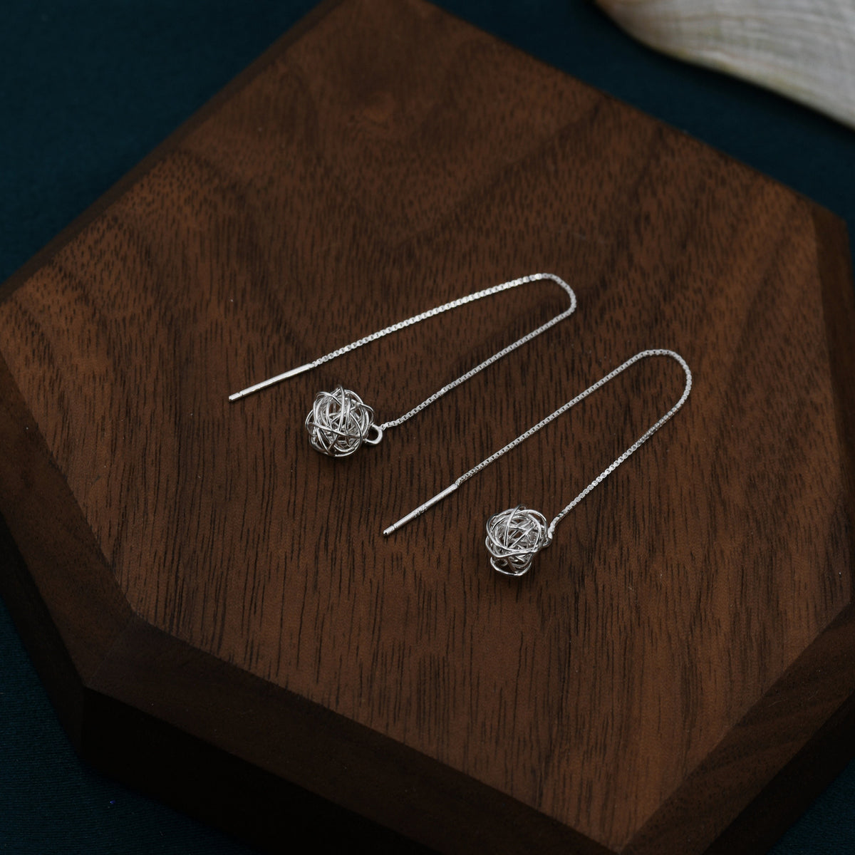 Sterling Silver Yarn ball Tumbleweed Wire Ball Threaders Earrings - Hand Woven from Sterling Silver Wire, Minimalist Ear Threaders