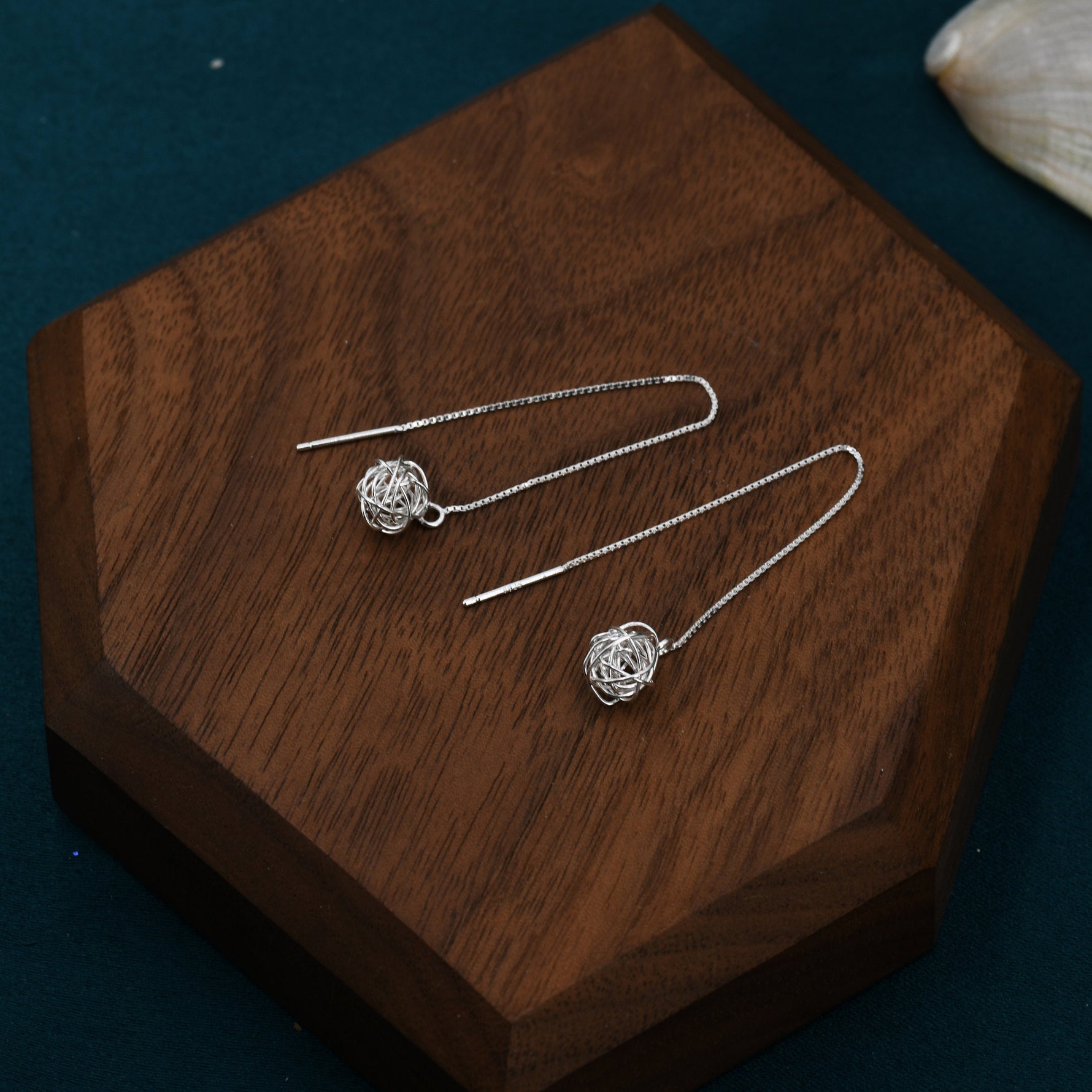 Sterling Silver Yarn ball Tumbleweed Wire Ball Threaders Earrings - Hand Woven from Sterling Silver Wire, Minimalist Ear Threaders