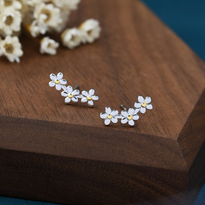 Forget-me-not Flower Stud Earrings in Sterling Silver, Three Flower Bouquet Earrings, Triple Daisy Flower Cluster Earrings