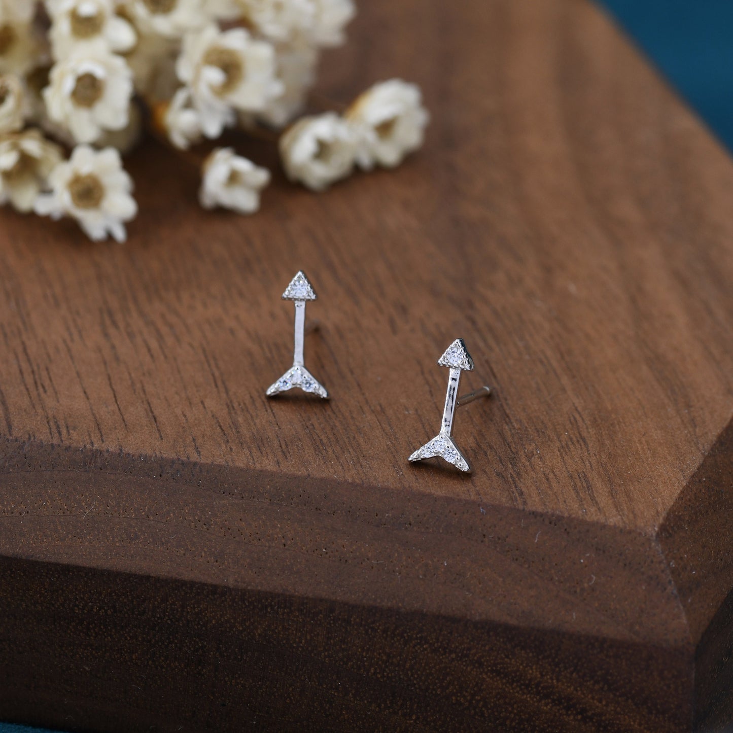 Tiny Arrow CZ Stud Earrings in Sterling Silver, Silver or Gold, Embellished Arrow Earrings, Arrow Stud