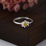 Sterling Silver Daffodil Flower Ring, Adjustable Size, Daffodil Ring ring, Silver and Gold Flower Ring, Dainty and Delicate