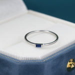 Sapphire Blue Tiny Baguette CZ Ring in Sterling Silver, Silver or Gold, Minimalist 2x4mm Single Baguette CZ Ring US 5 - 8