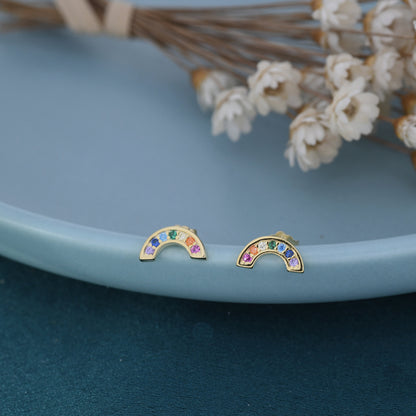 Sterling Silver CZ Crystal Rainbow Stud Earrings, Gold and Silver, Cute and Quirky Jewellery