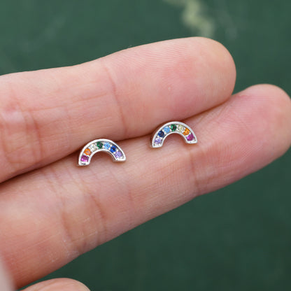 Sterling Silver CZ Crystal Rainbow Stud Earrings, Gold and Silver, Cute and Quirky Jewellery